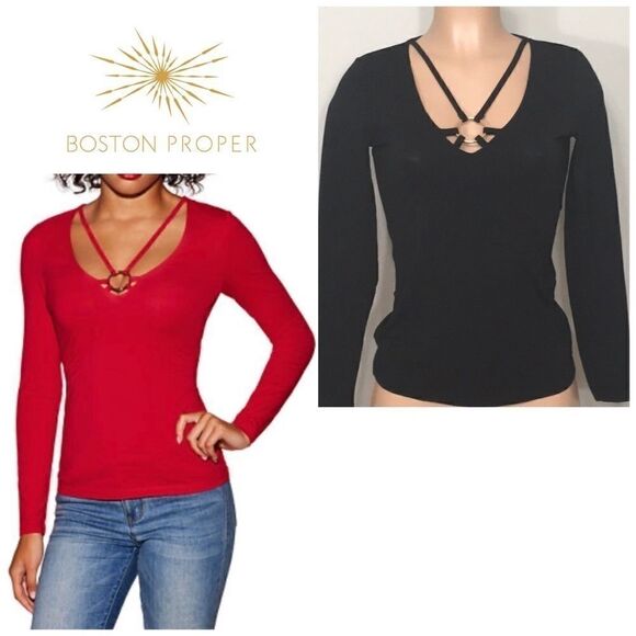 Boston Proper v-neck long sleeves t-shirt. XS runs big. NWOT - Picture 2 of 5